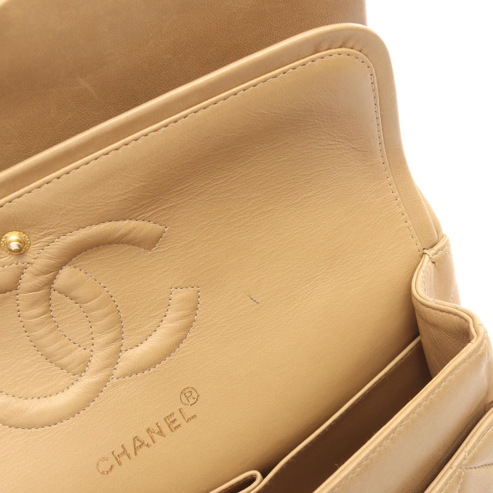 Chanel Shoulder Bag Quilted Double Flap Beige Lambskin Chain — view 6