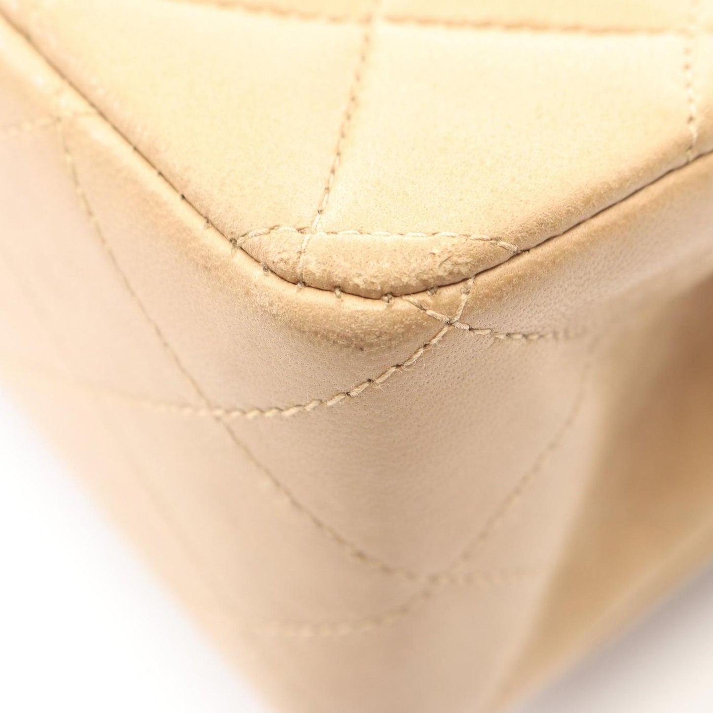Chanel Shoulder Bag Quilted Double Flap Beige Lambskin Chain — view 9