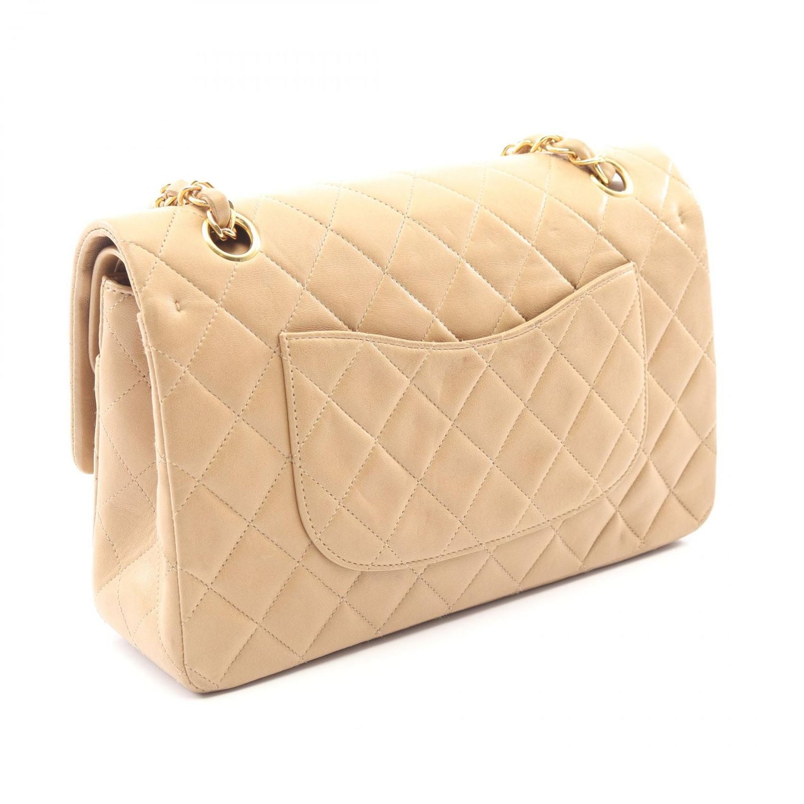 Chanel Shoulder Bag Quilted Double Flap Beige Lambskin Chain — view 2