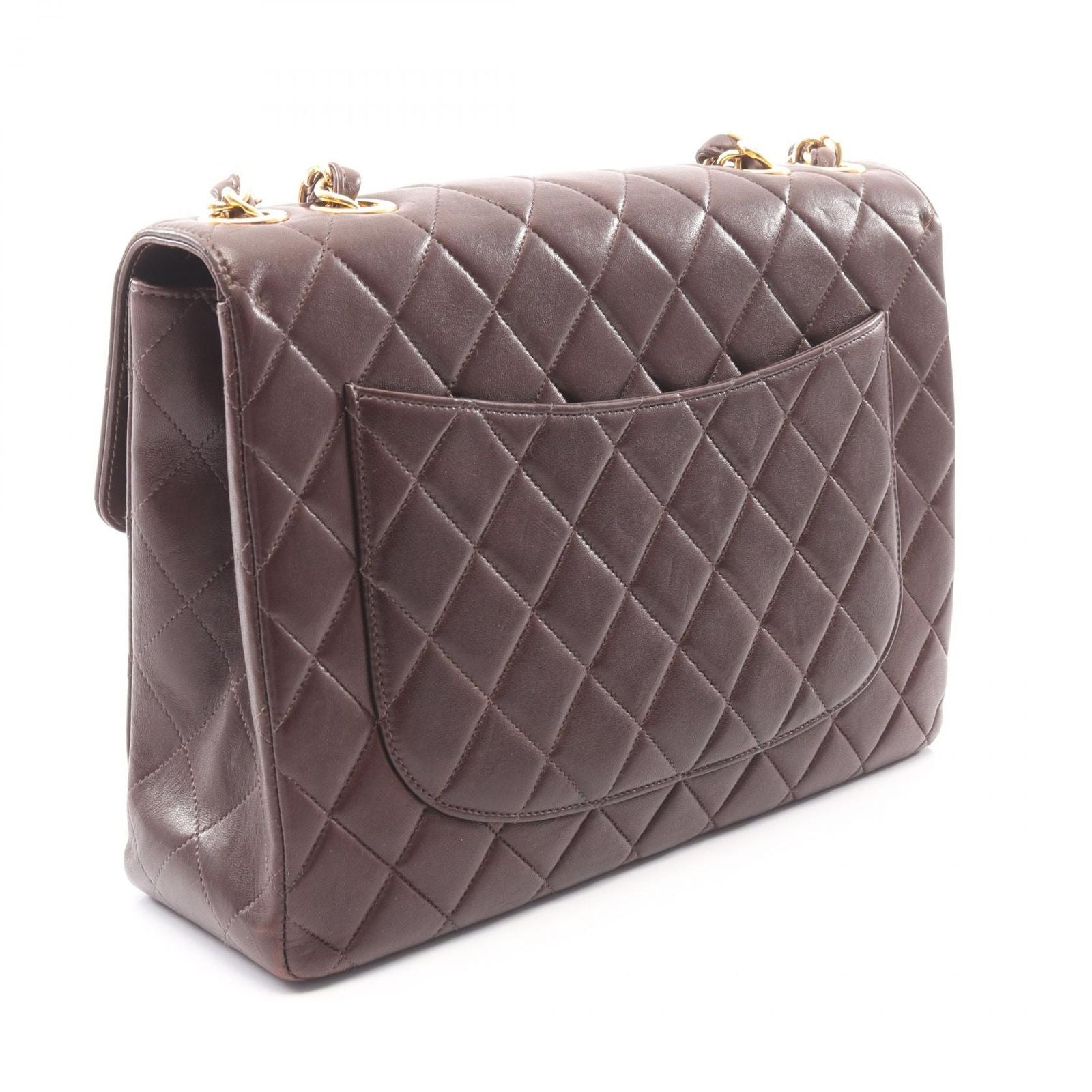Chanel Shoulder Bag Big Quilted 30 Single Flap Brown Lambskin Big Chain — view 2