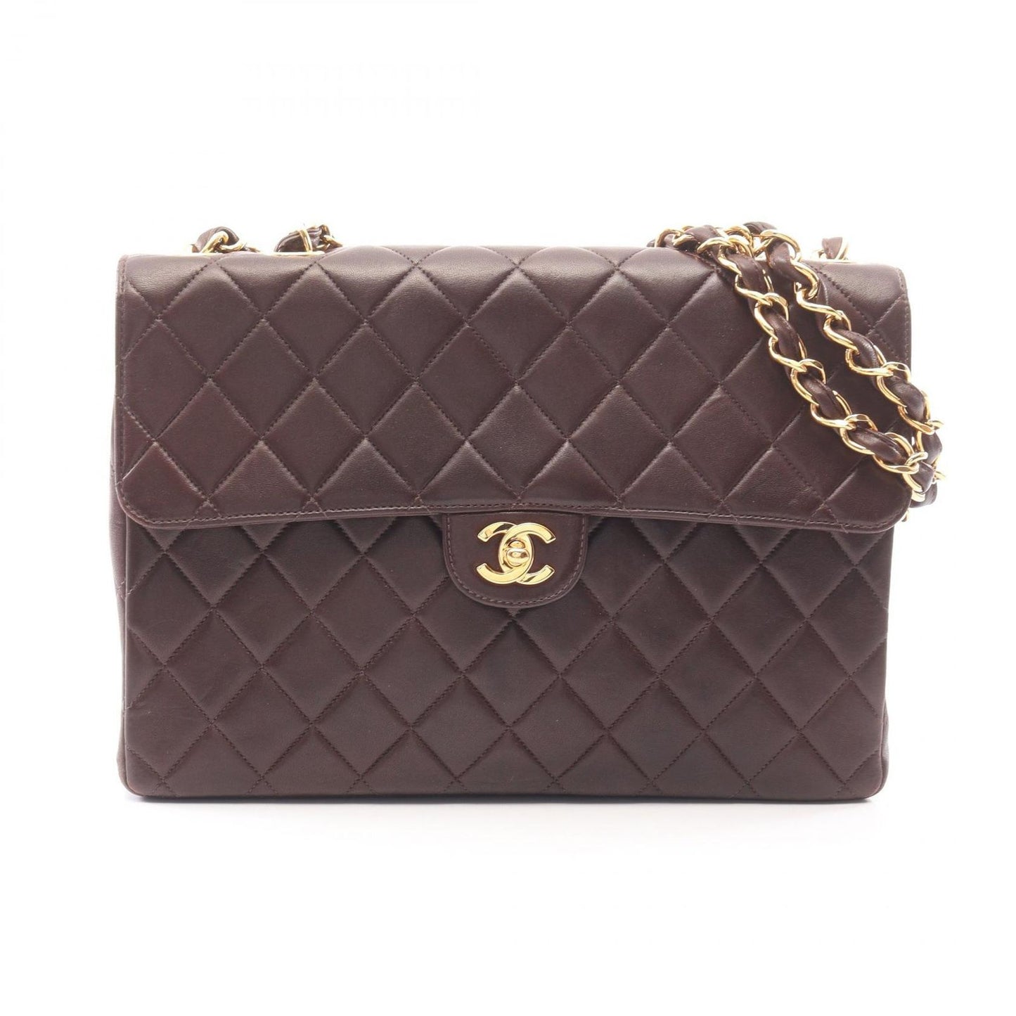 Chanel Shoulder Bag Big Quilted 30 Single Flap Brown Lambskin Big Chain