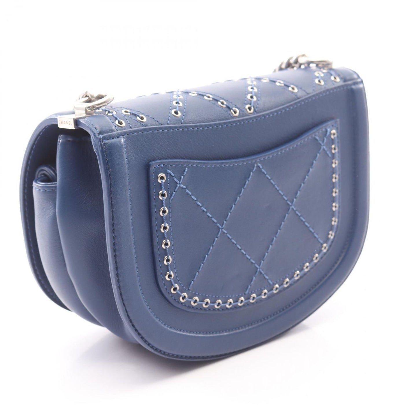 Chanel Shoulder Bag Quilted Coco Eyelet Round Mini Blue Leather Chain — view 2
