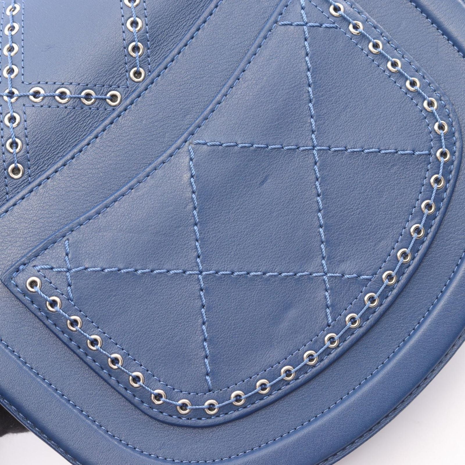 Chanel Shoulder Bag Quilted Coco Eyelet Round Mini Blue Leather Chain — view 7