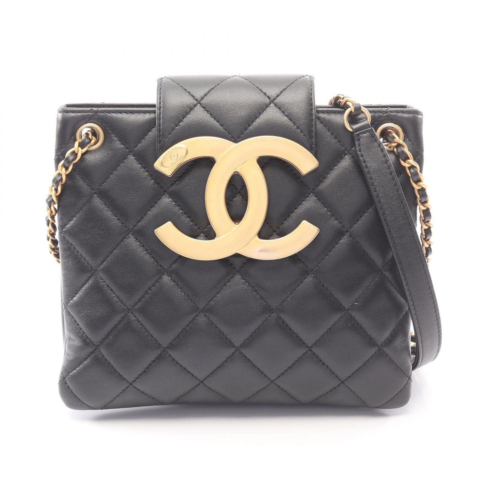 Chanel Shoulder Bag Quilted Black Lambskin Chain