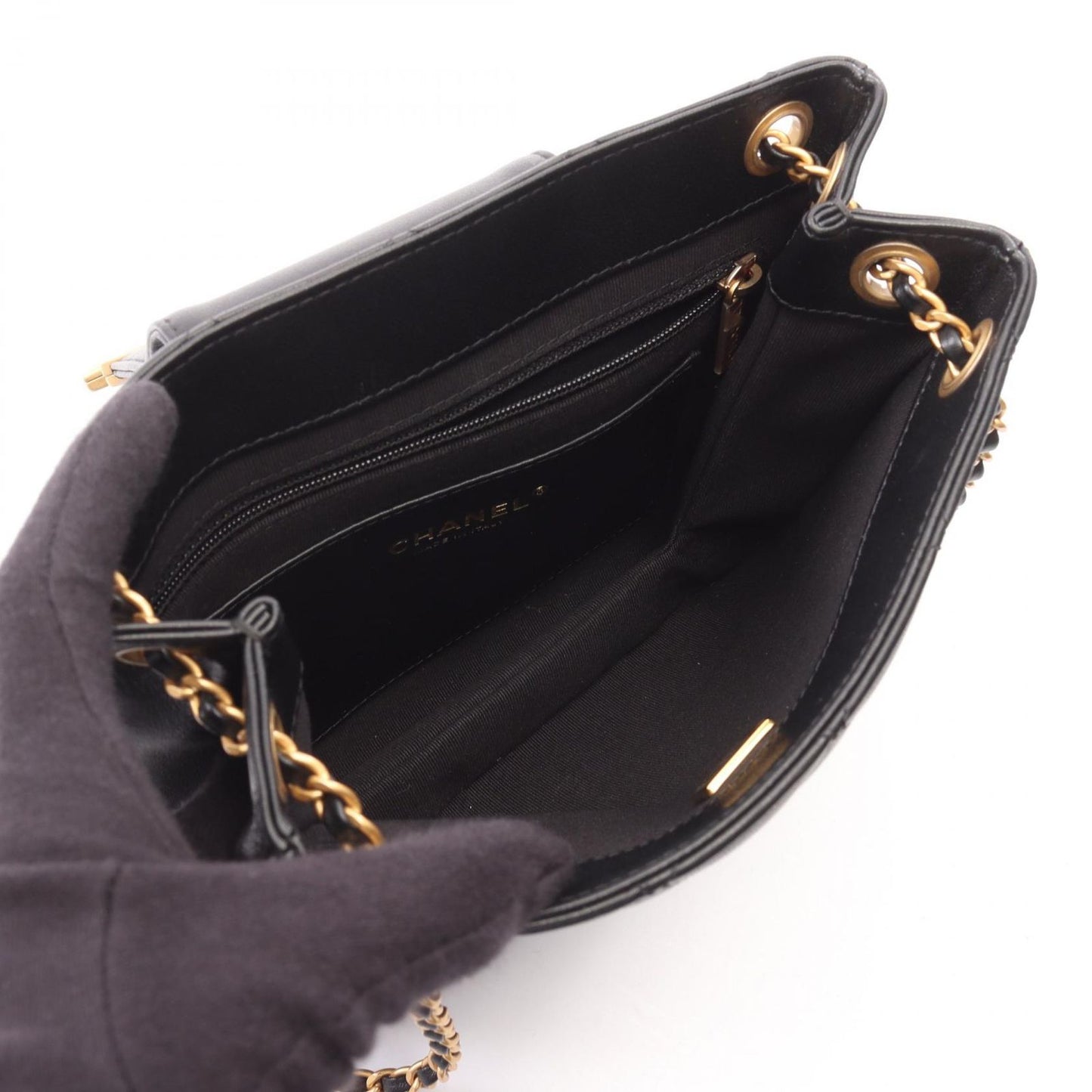 Chanel Shoulder Bag Quilted Black Lambskin Chain — view 3
