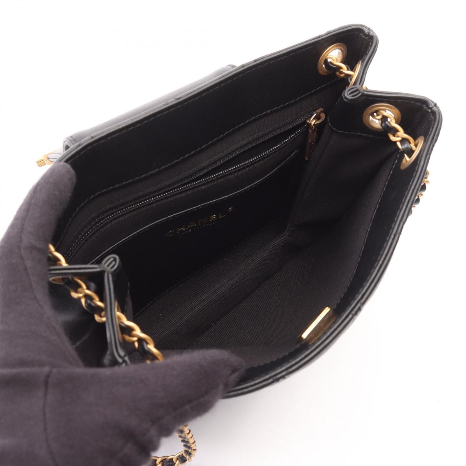 Chanel Shoulder Bag Quilted Black Lambskin Chain — view 3