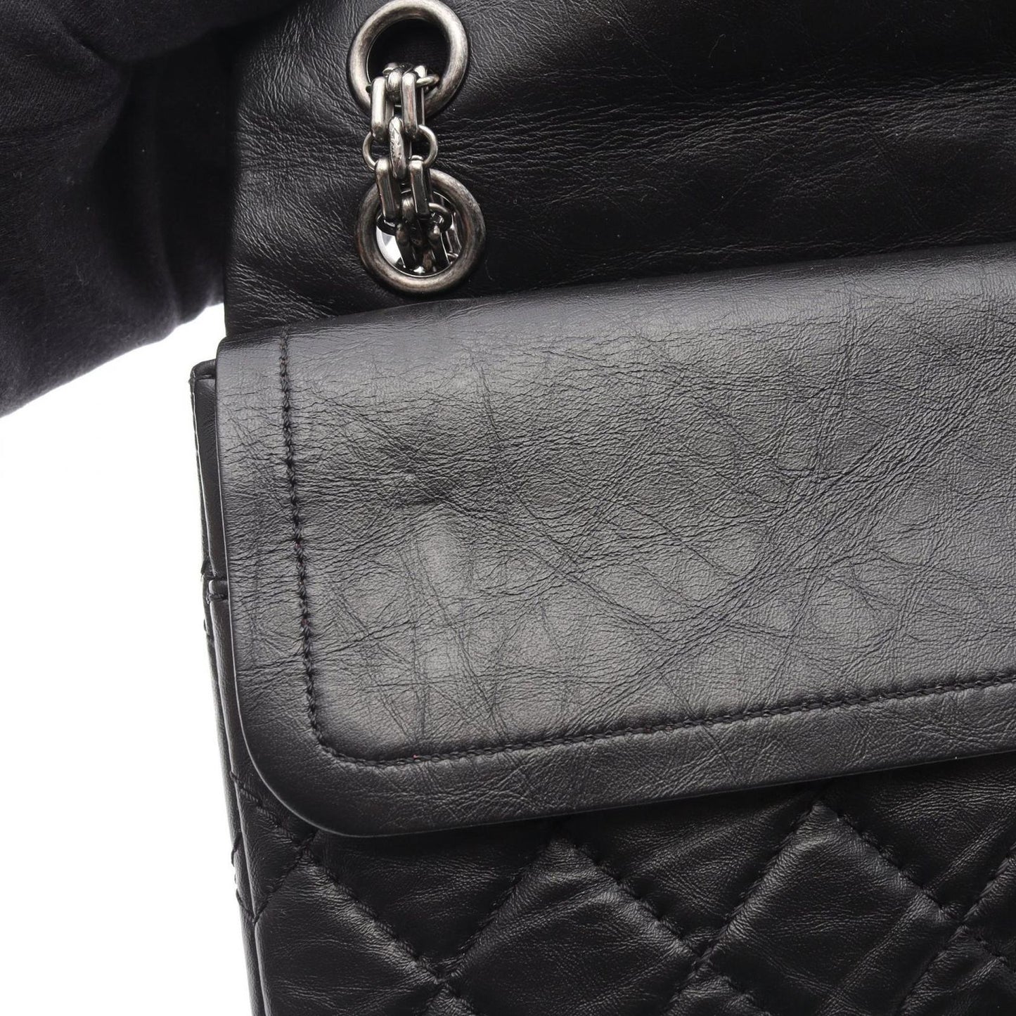 Chanel Shoulder Bag 2.55 Quilted Double Flap Black Leather Chain — view 7