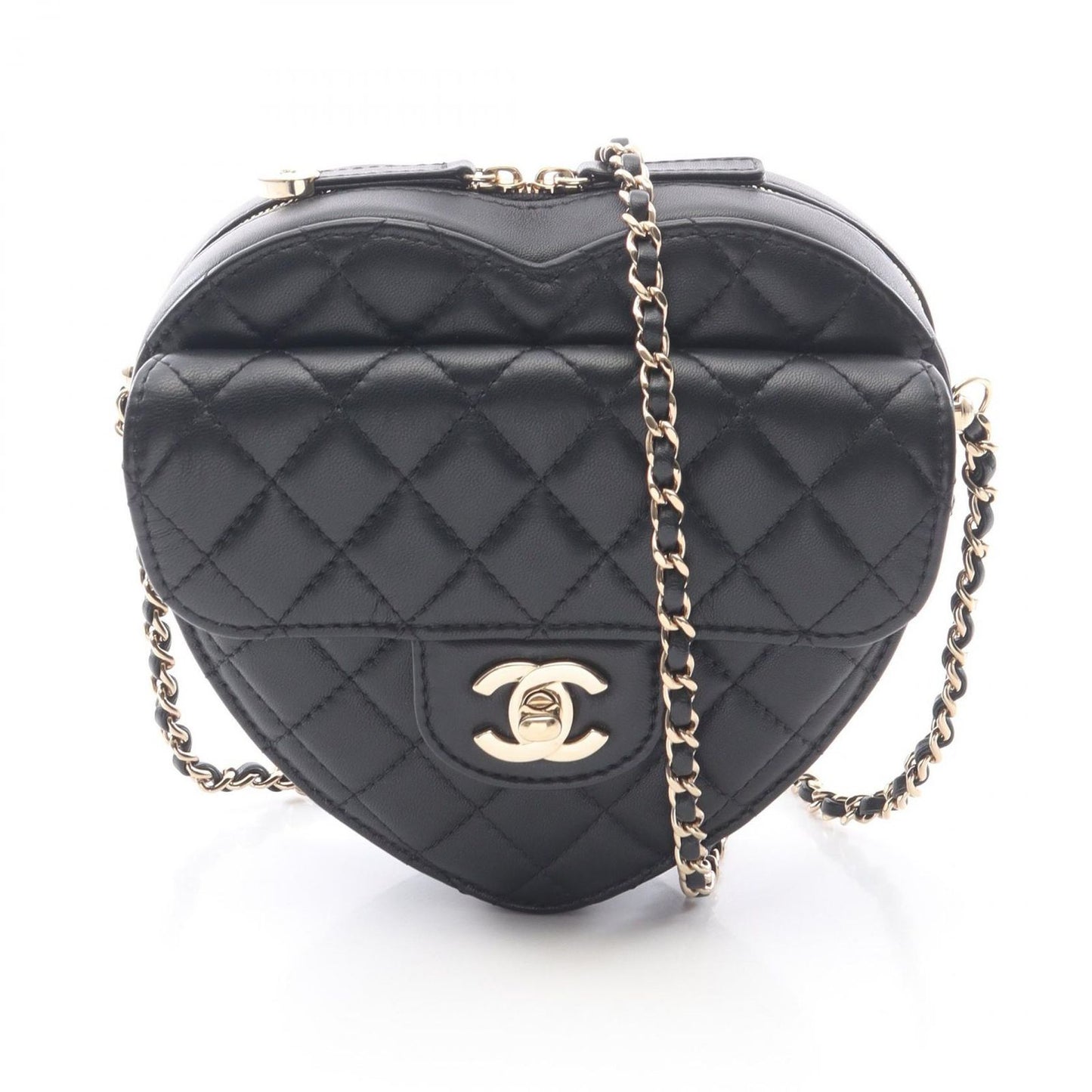 Chanel Shoulder Bag Quilted Heart Black Lambskin