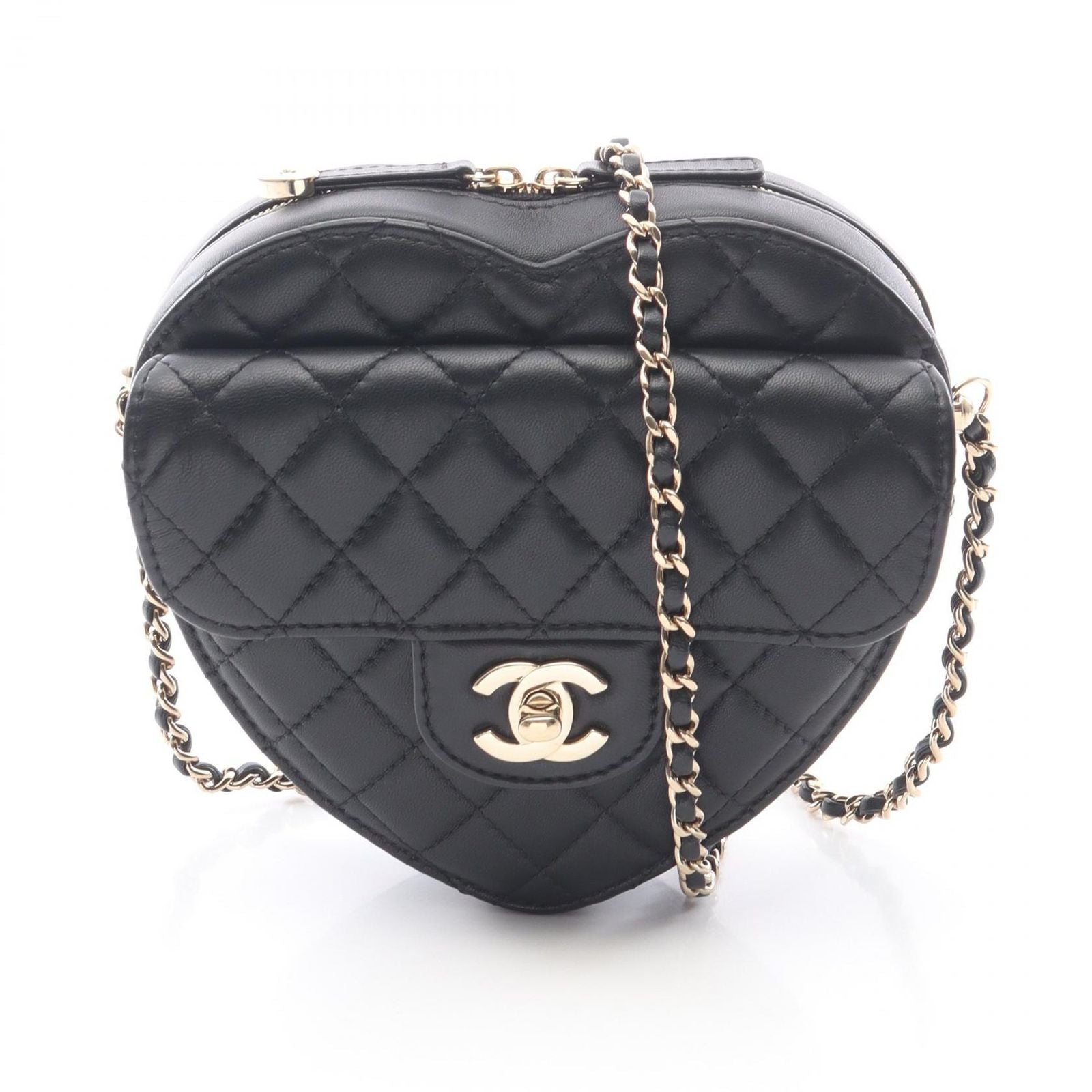 Chanel Shoulder Bag Quilted Heart Black Lambskin
