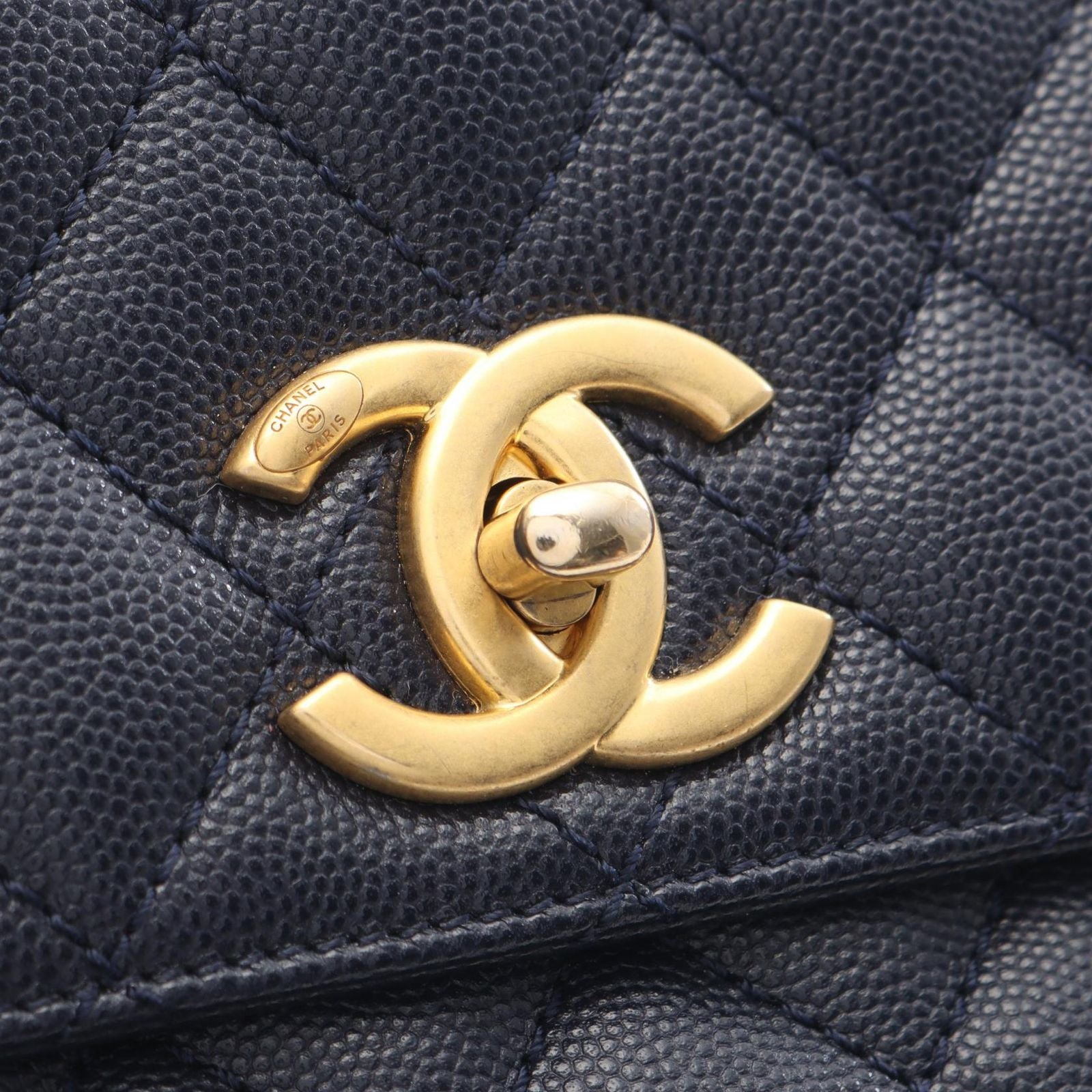 Chanel Handbag Coco Handle 29 Top Flap Bag Quilted 2-Way Navy Caviar Leather — view 9