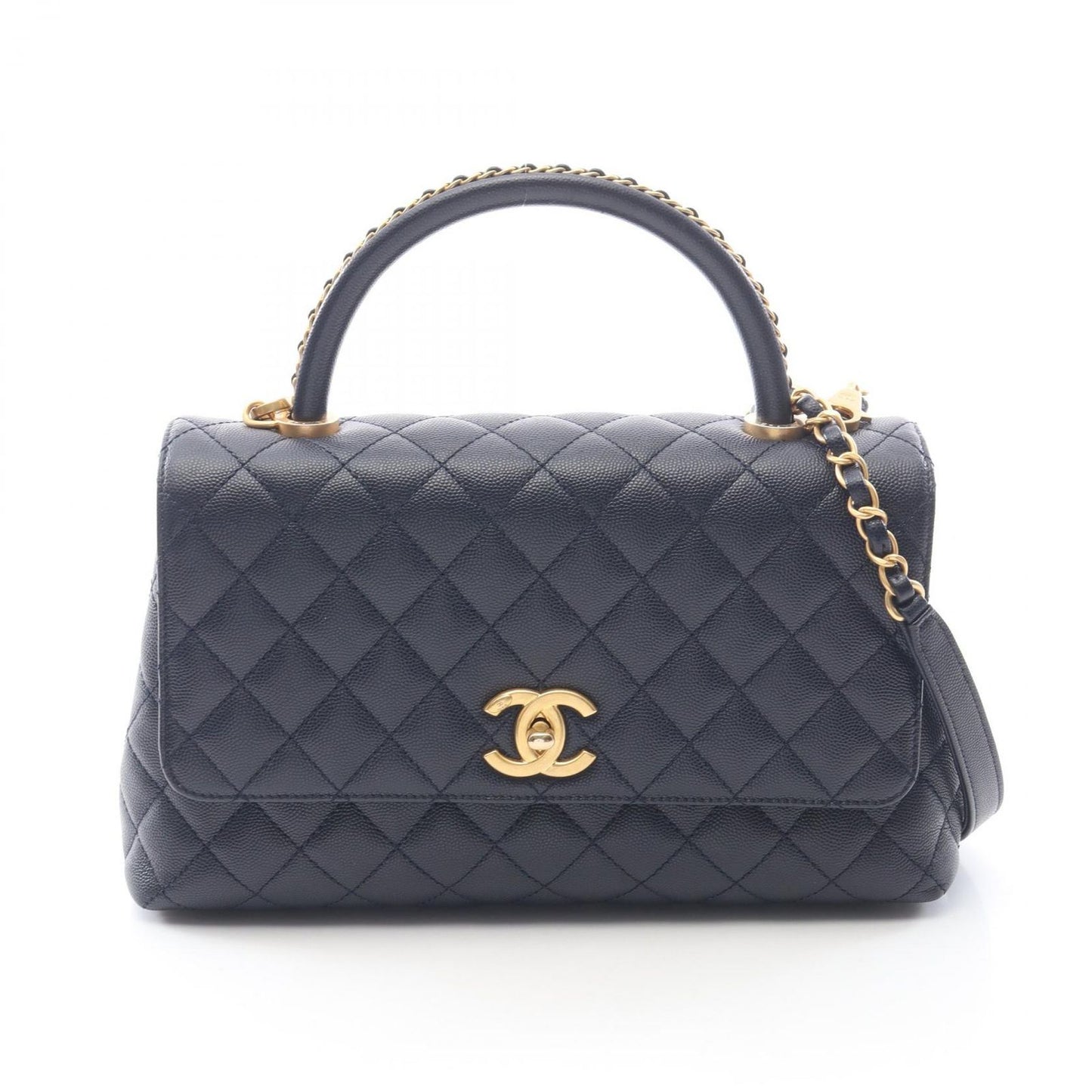 Chanel Handbag Coco Handle 29 Top Flap Bag Quilted 2-Way Navy Caviar Leather