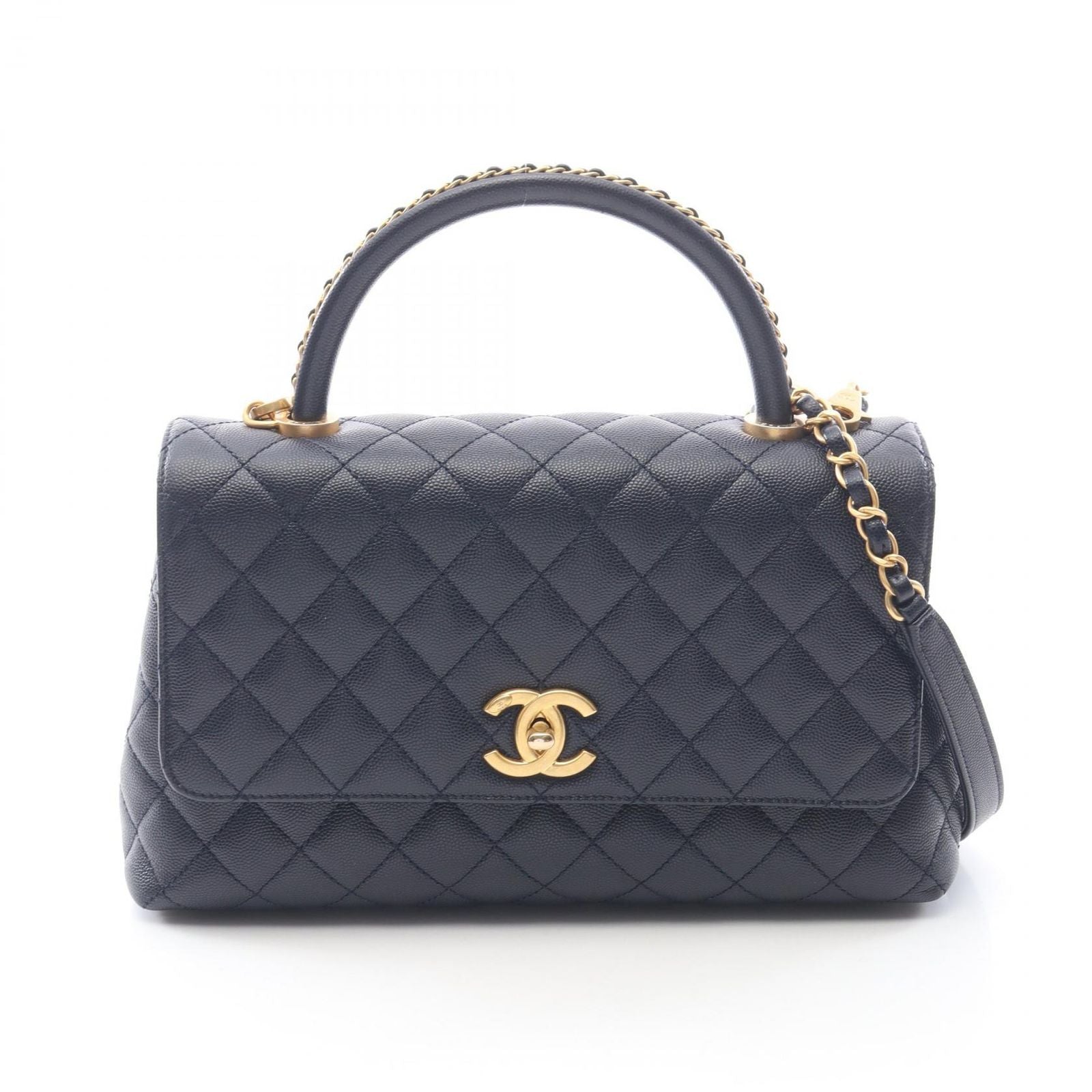Chanel Handbag Coco Handle 29 Top Flap Bag Quilted 2-Way Navy Caviar Leather