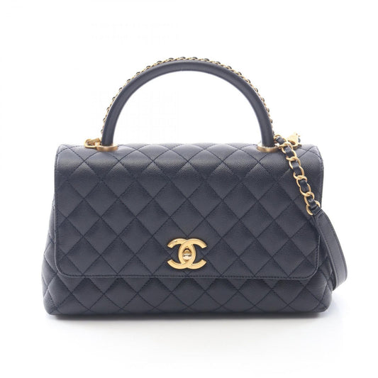 Chanel Handbag Coco Handle 29 Top Flap Bag Quilted 2-Way Navy Caviar Leather