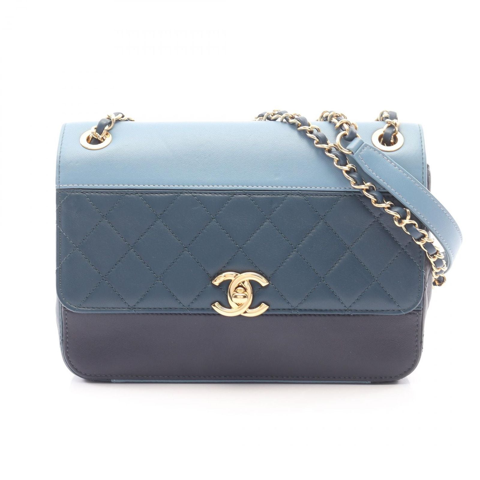 Chanel Shoulder Bag Quilted Blue Navy Lambskin Chain