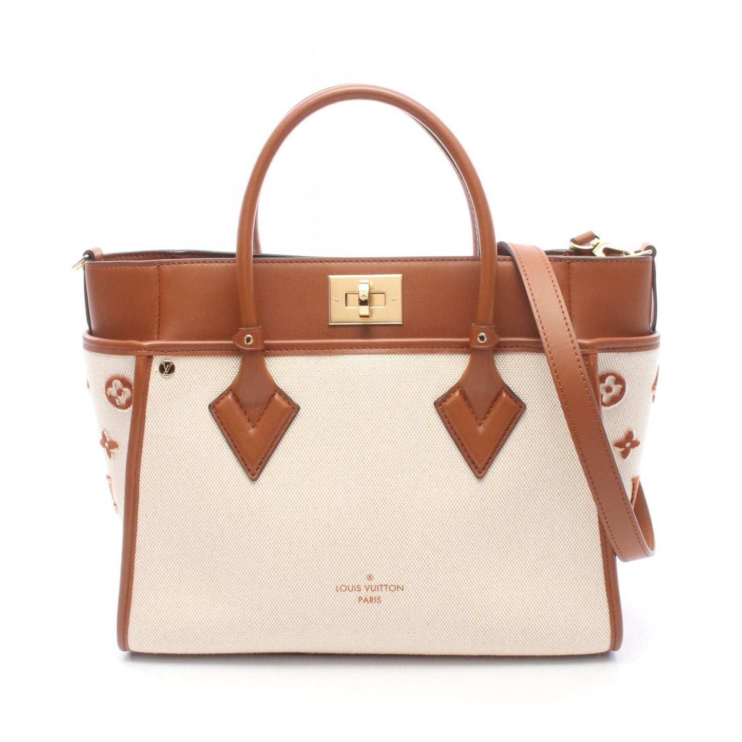 Louis Vuitton Handbag on My Side MM Monogram Tufting Blanc 2-Way Natural Brown