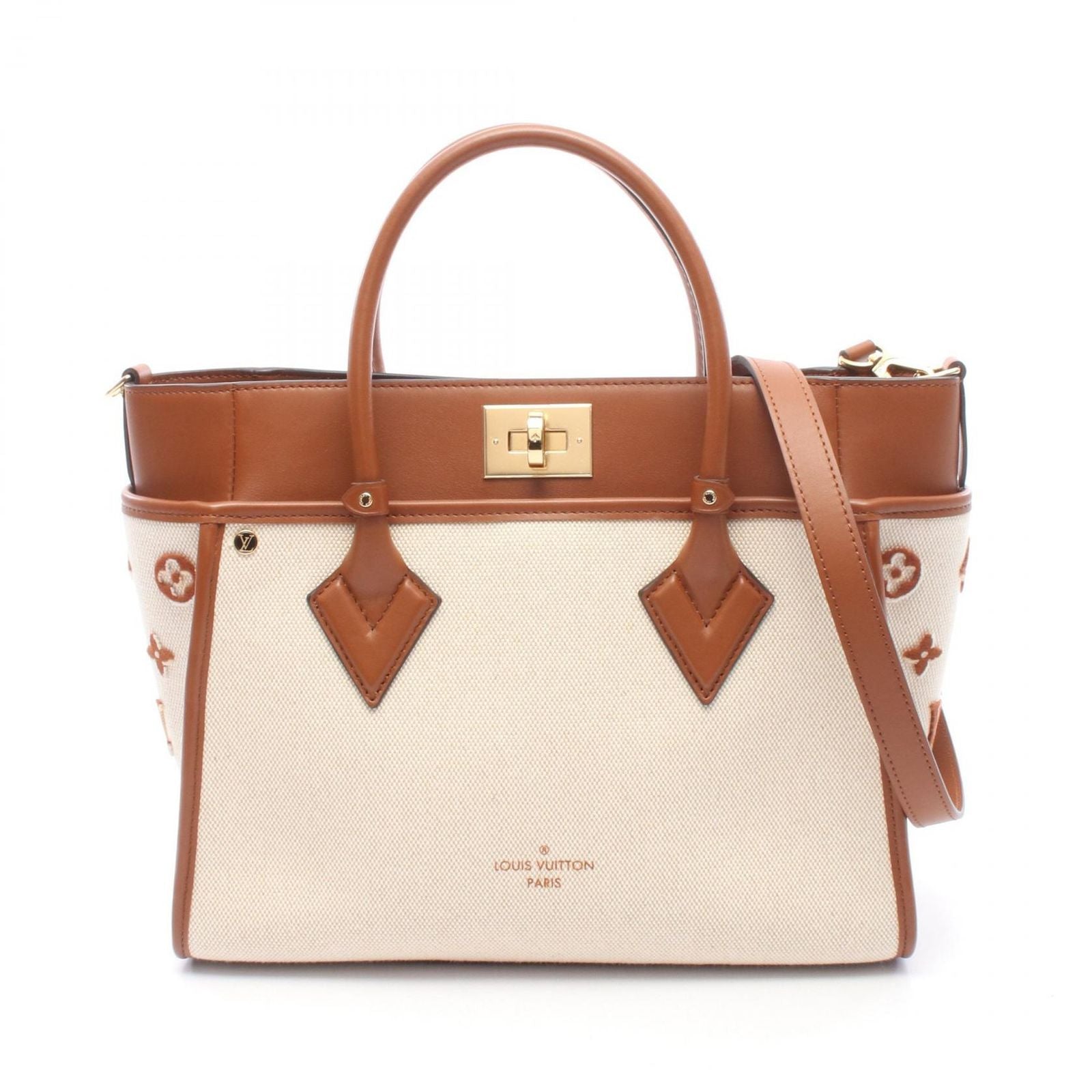 Louis Vuitton Handbag on My Side MM Monogram Tufting Blanc 2-Way Natural Brown