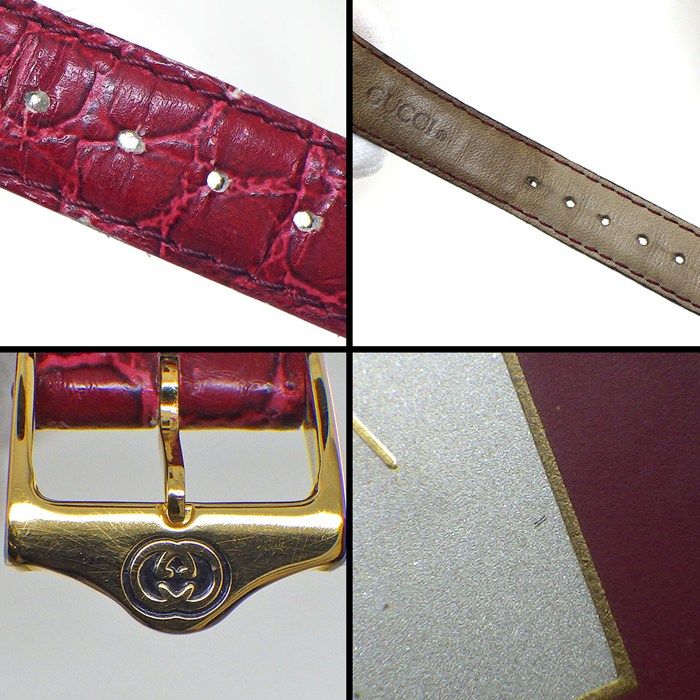 Gucci Watch Vintage Silver Red Dial SS Leather Quartz Analog — view 9
