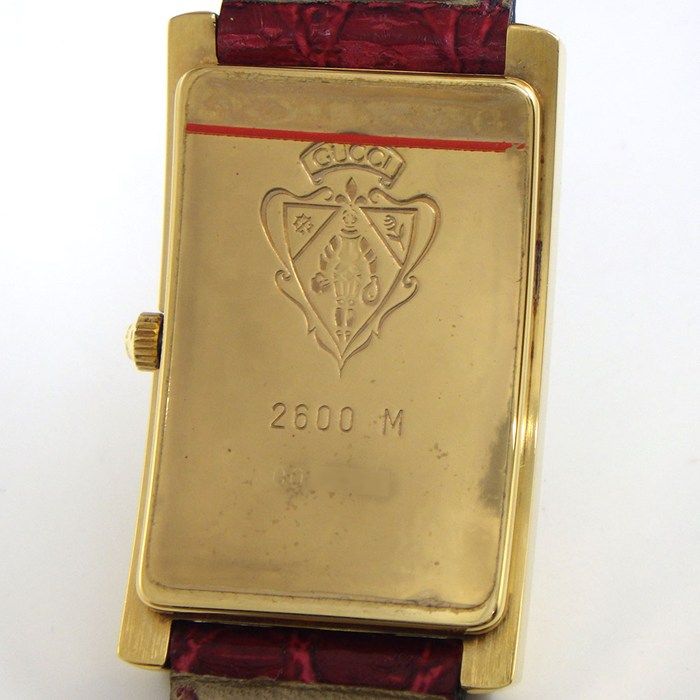 Gucci Watch Vintage Silver Red Dial SS Leather Quartz Analog — view 4