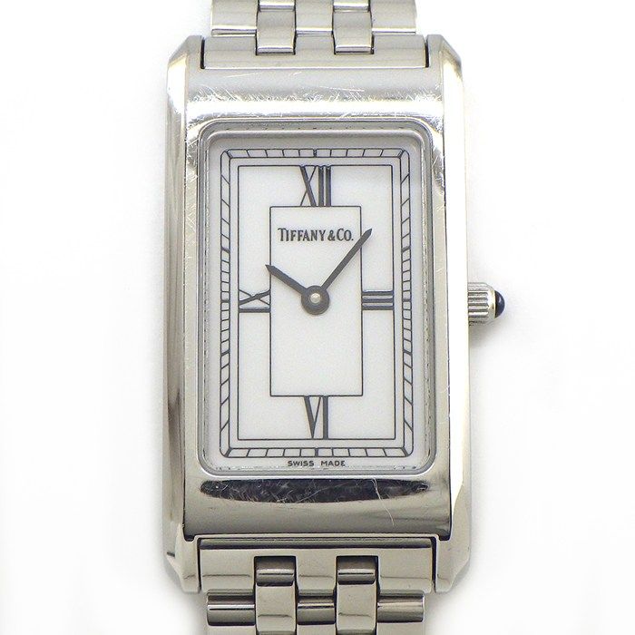 Tiffany & Co Watch Classic Rectangle White Dial Roman Index SS Quartz Analog