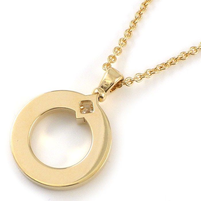 Bvlgari Necklace Round Circle Logo 1 Point Square Cut Diamond 18k Yellow Gold — view 2