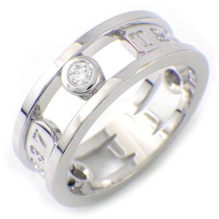 Tiffany & Co Ring Element Double Wire Logo Point Diamond 18k White Gold