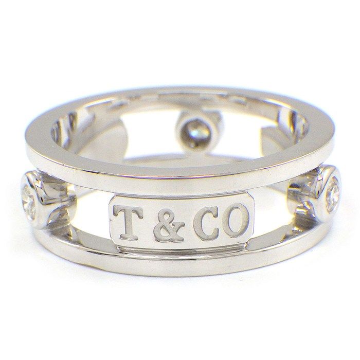 Tiffany & Co Ring Element Double Wire Logo Point Diamond 18k White Gold — view 3