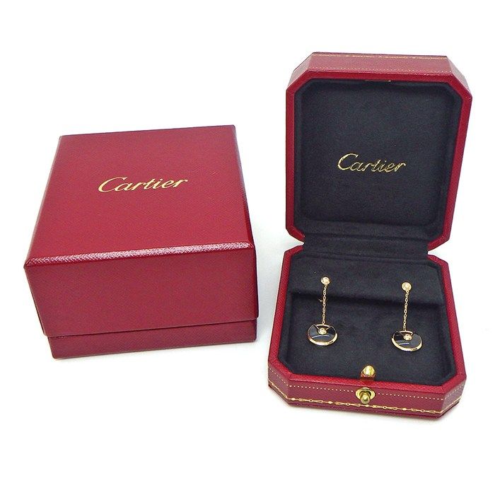 Cartier Earrings Amulet Swing Drop Onyx Diamond 18k Pink Gold — view 7