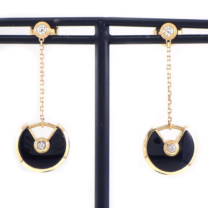 Cartier Earrings Amulet Swing Drop Onyx Diamond 18k Pink Gold