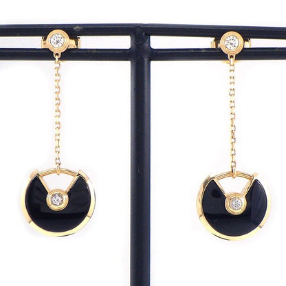 Cartier Earrings Amulet Swing Drop Onyx Diamond 18k Pink Gold