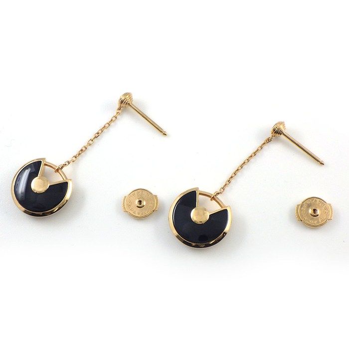 Cartier Earrings Amulet Swing Drop Onyx Diamond 18k Pink Gold — view 2