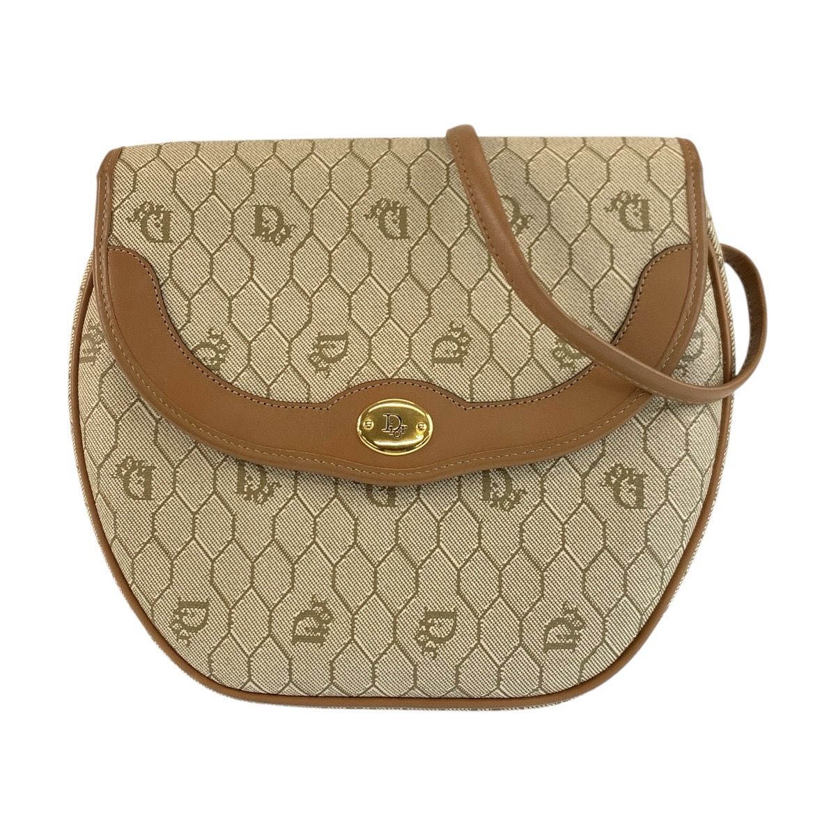 Dior Vintage Honeycomb Pattern Beige Brown Shoulder Bag Pochette