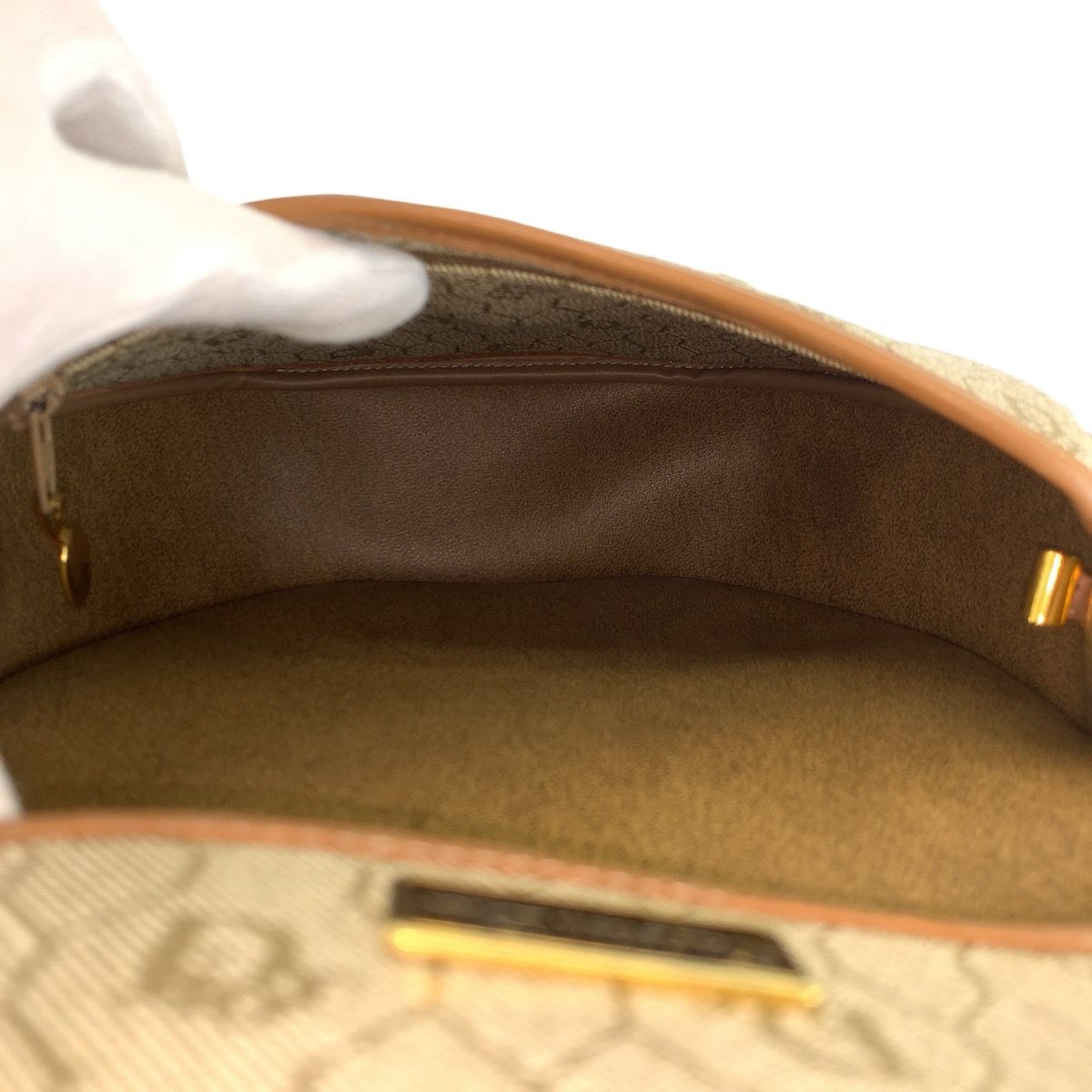 Dior Vintage Honeycomb Pattern Beige Brown Shoulder Bag Pochette — view 7