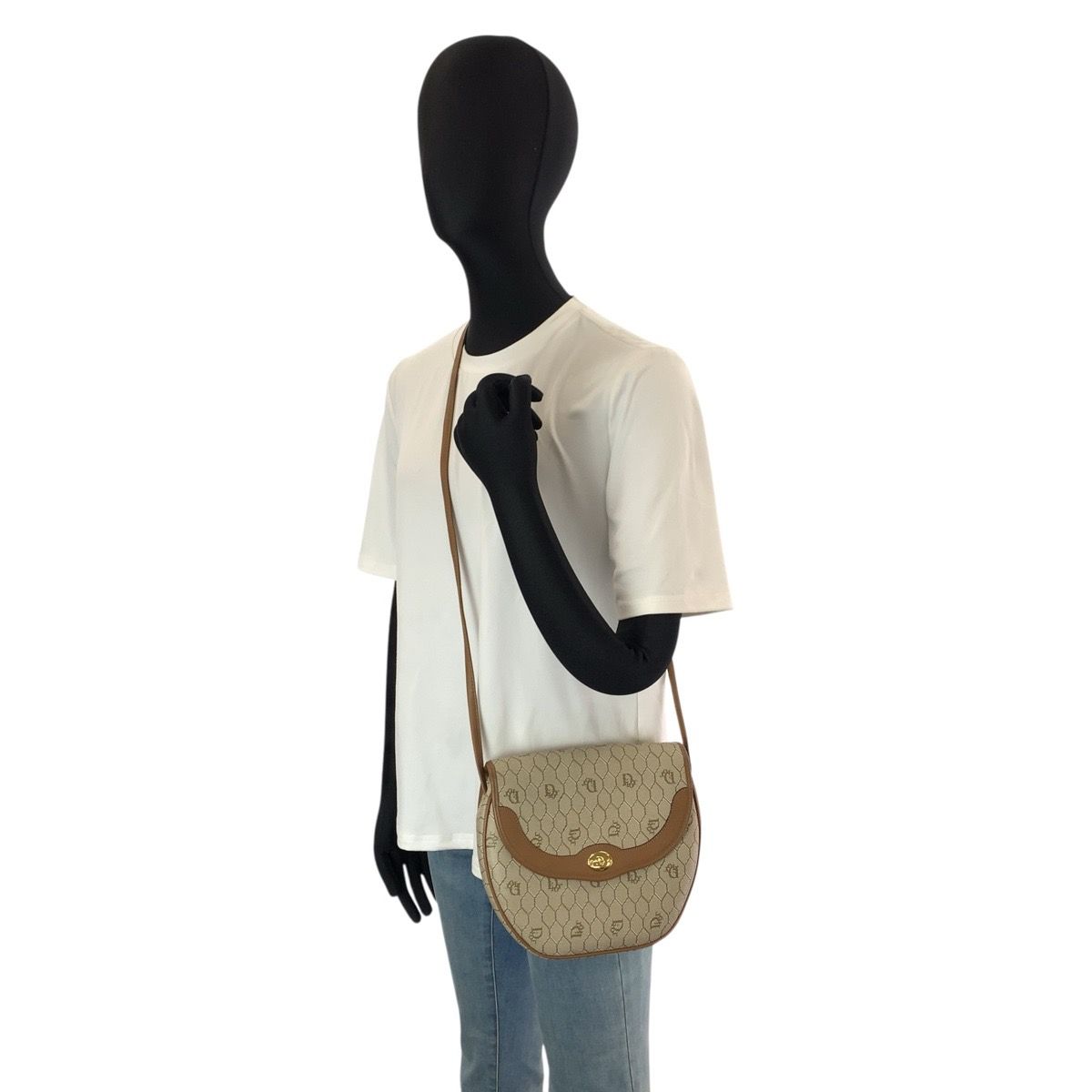 Dior Vintage Honeycomb Pattern Beige Brown Shoulder Bag Pochette — view 5