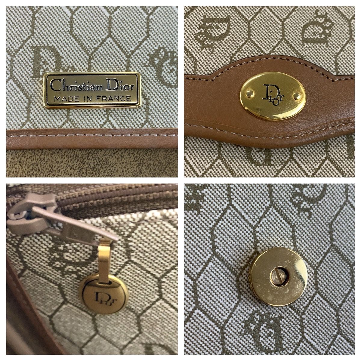 Dior Vintage Honeycomb Pattern Beige Brown Shoulder Bag Pochette — view 3