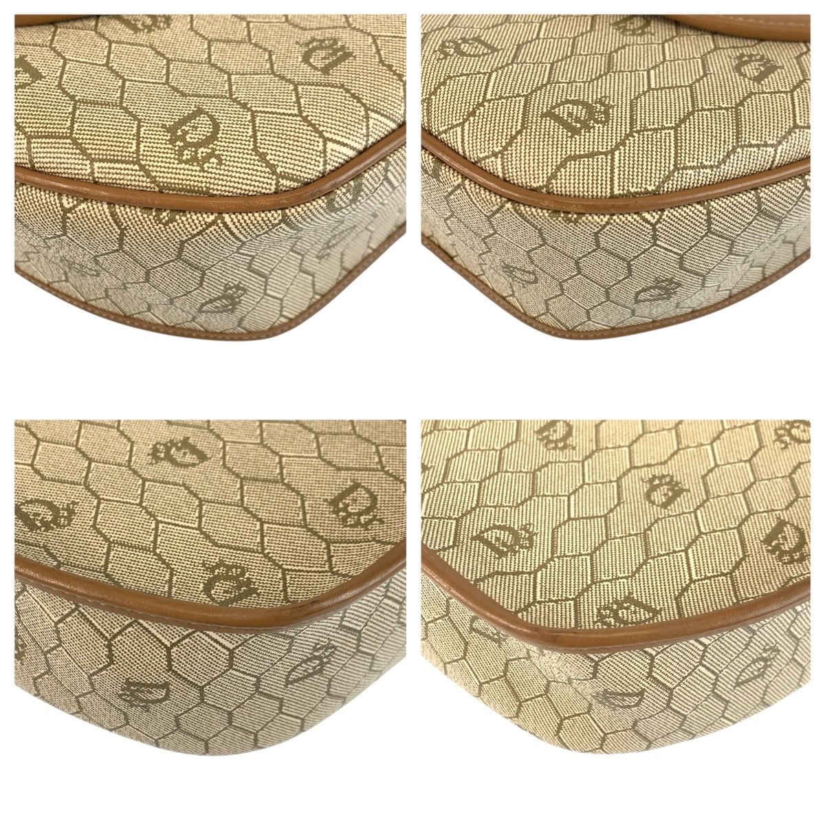 Dior Vintage Honeycomb Pattern Beige Brown Shoulder Bag Pochette — view 4
