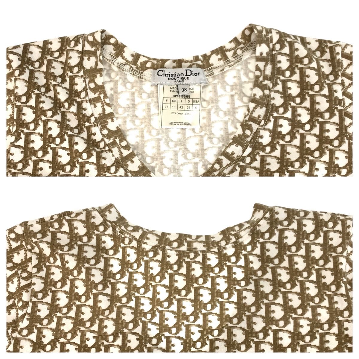 Dior Trotter Flower 38 Beige Cotton Short Sleeve T-Shirt V-neck — view 4