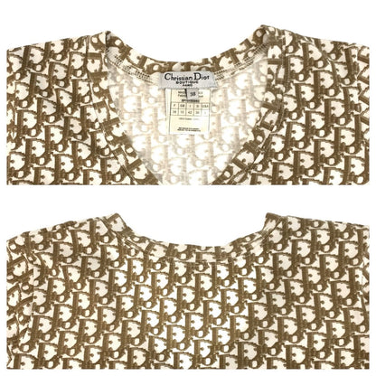 Dior Trotter Flower 38 Beige Cotton Short Sleeve T-Shirt V-neck — view 4