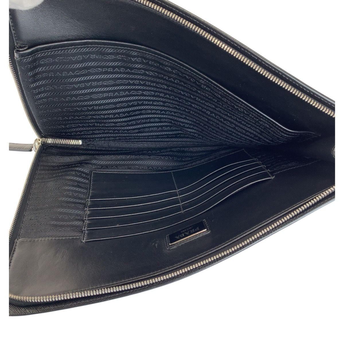 Prada Saffiano Black Silver Leather Clutch — view 7