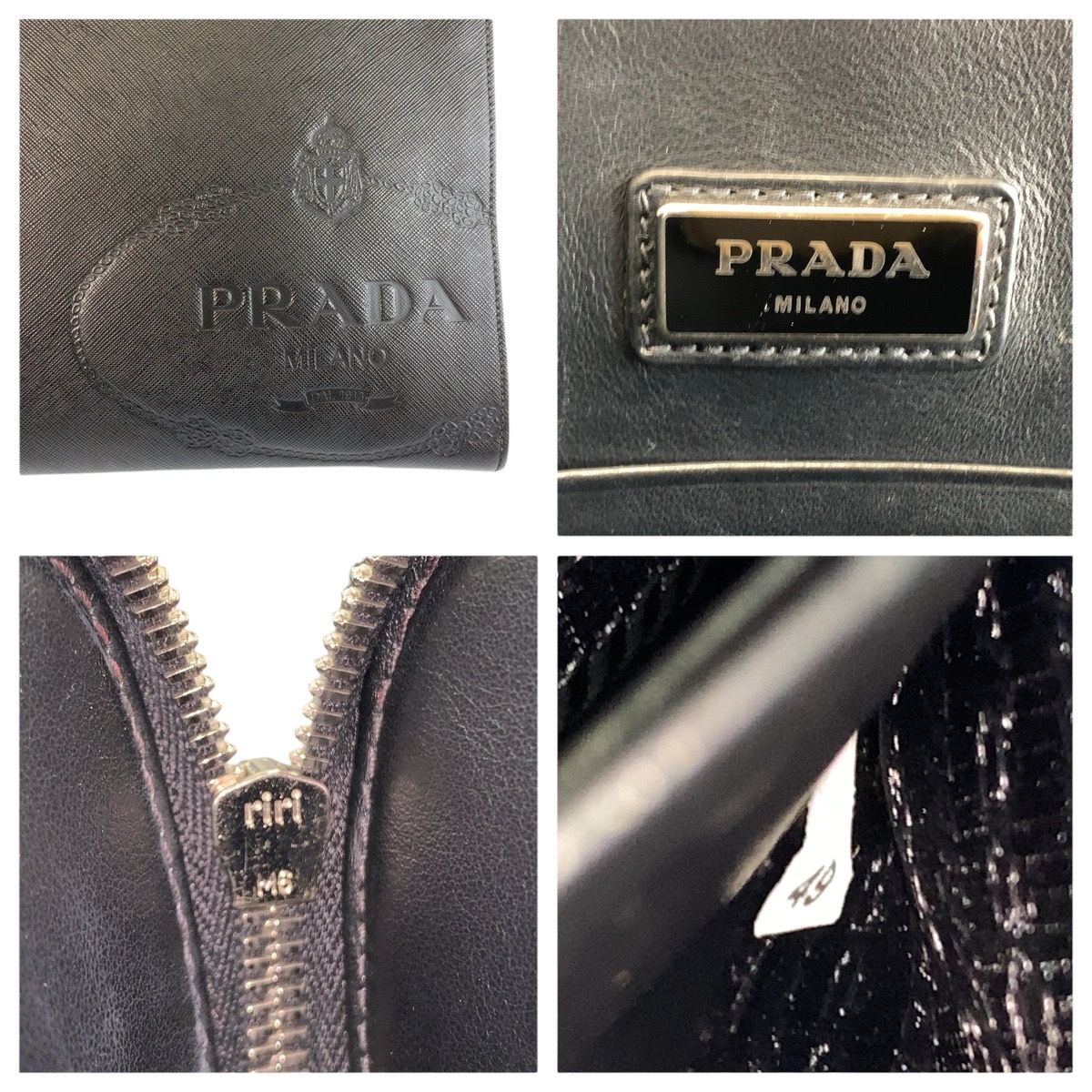 Prada Saffiano Black Silver Leather Clutch — view 3