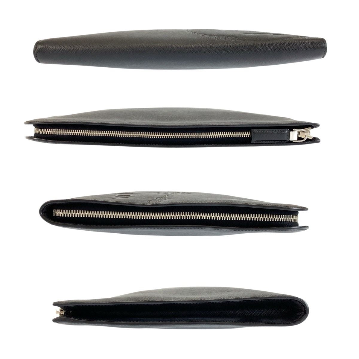Prada Saffiano Black Silver Leather Clutch — view 8