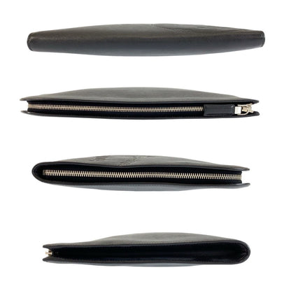 Prada Saffiano Black Silver Leather Clutch — view 8