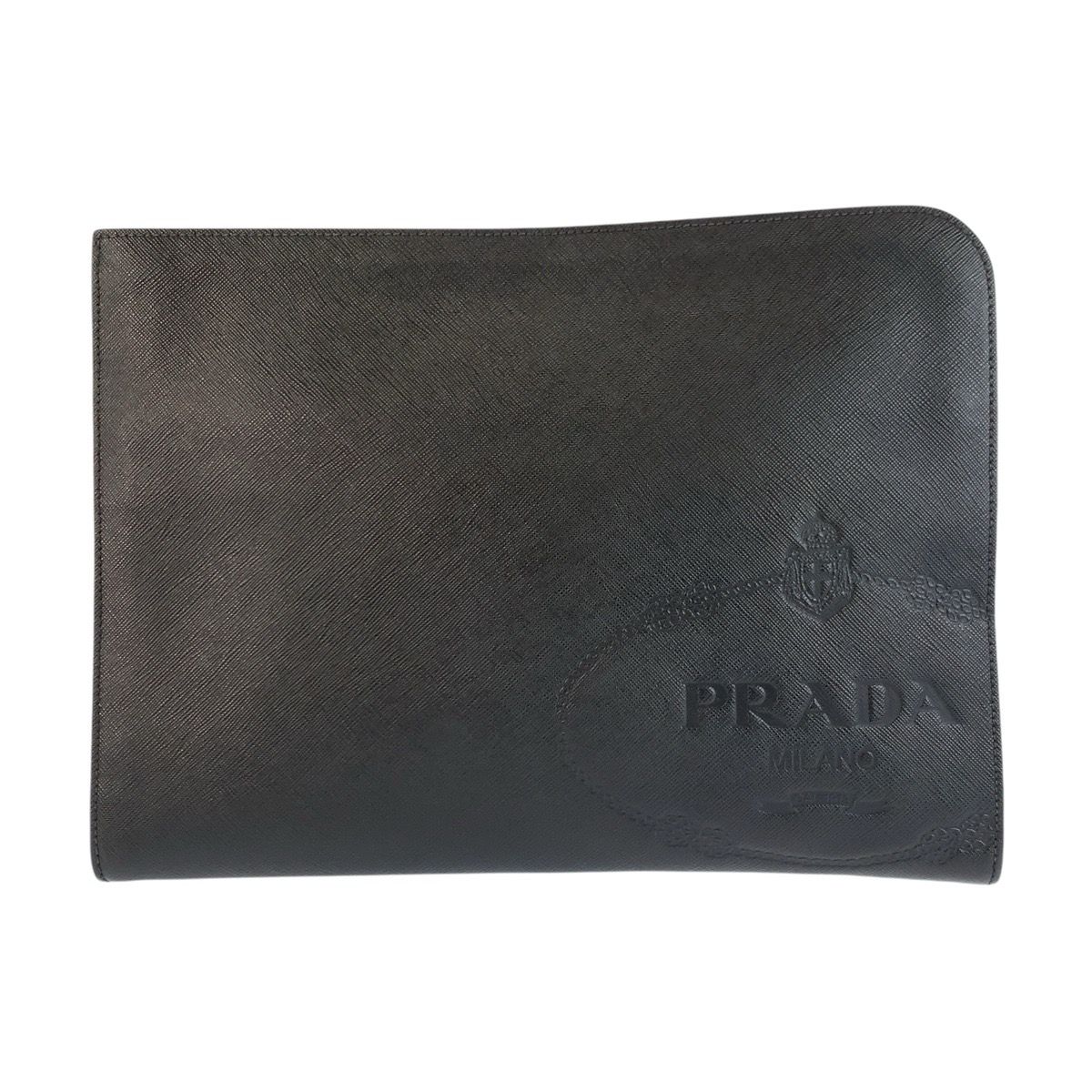 Prada Saffiano Black Silver Leather Clutch