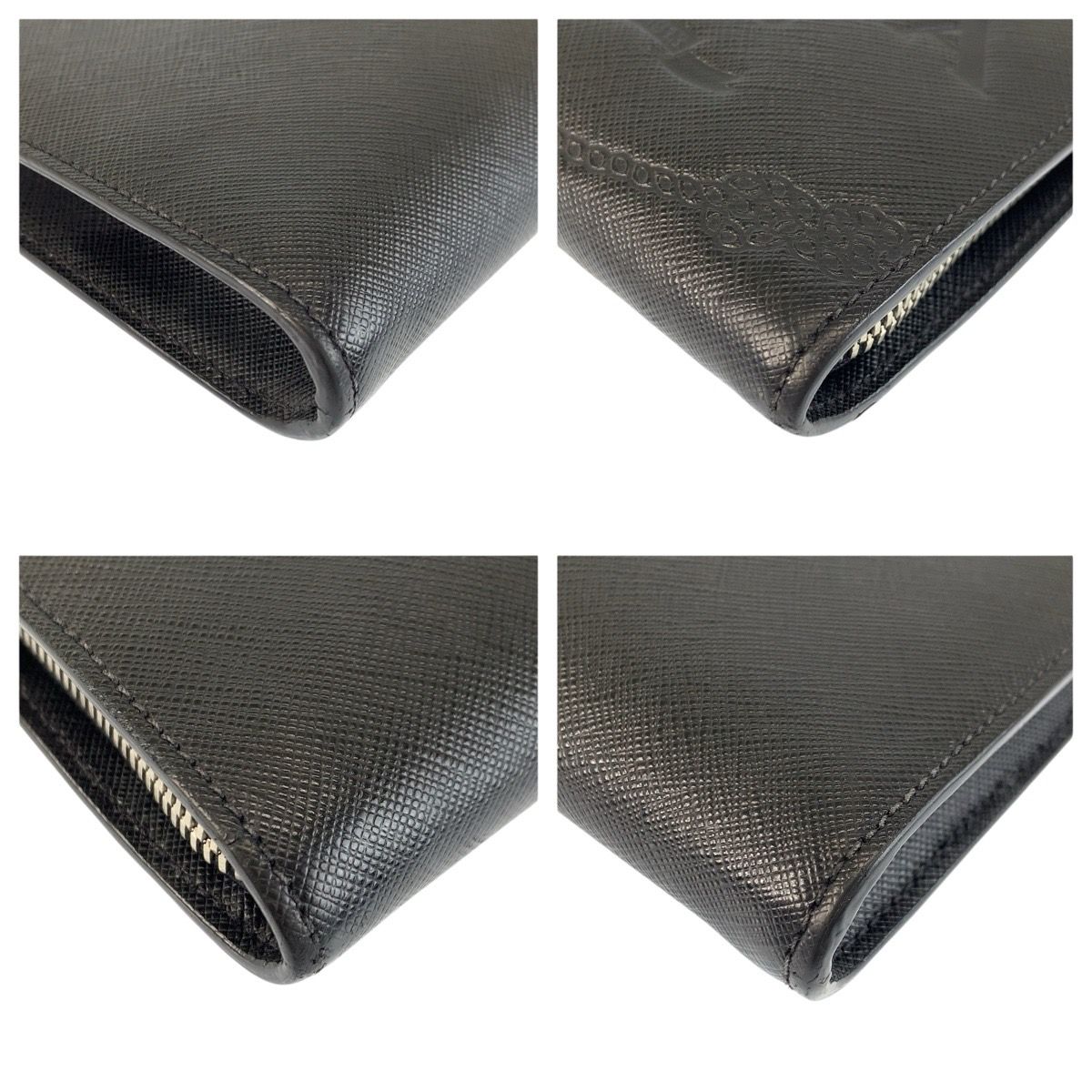 Prada Saffiano Black Silver Leather Clutch — view 4