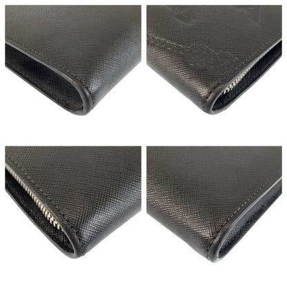 Prada Saffiano Black Silver Leather Clutch — view 4