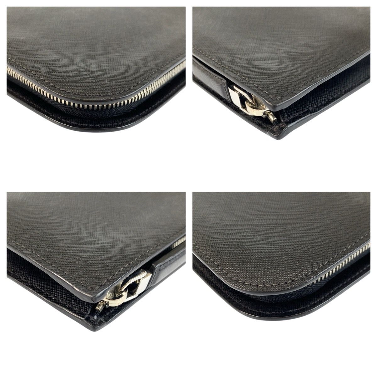 Prada Saffiano Black Silver Leather Clutch — view 5