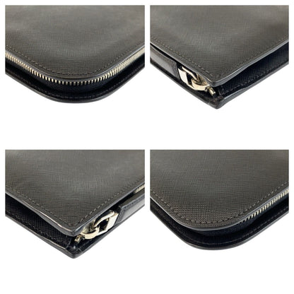Prada Saffiano Black Silver Leather Clutch — view 5