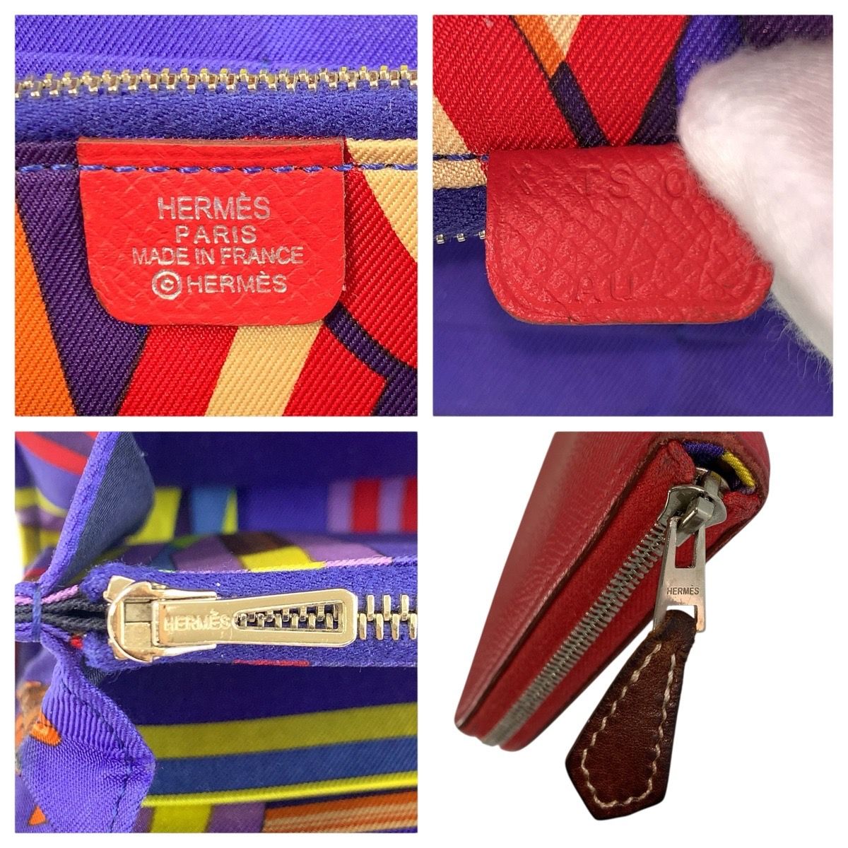 Hermes Azap Long Silk in Red Silver Veau Wallet — view 3