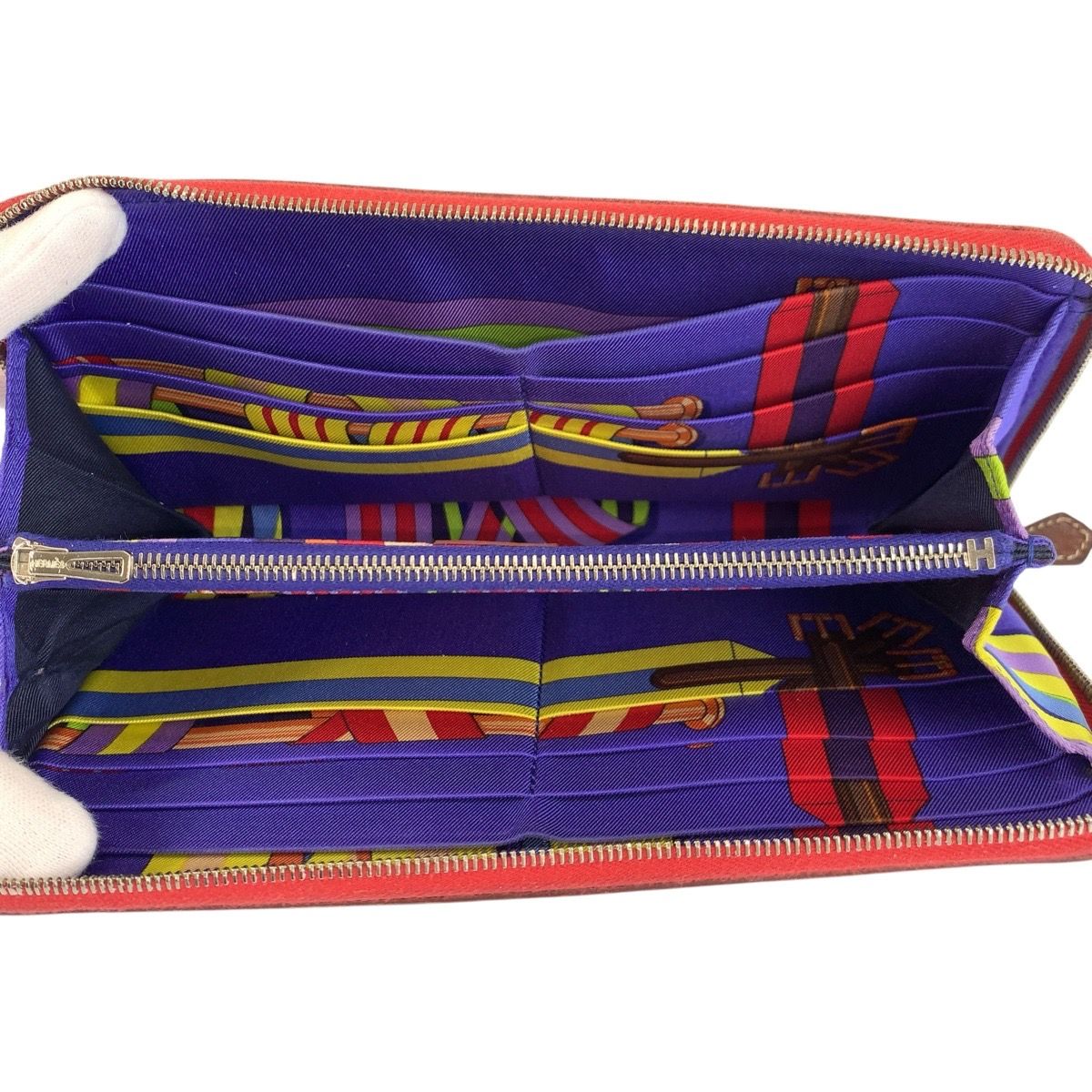 Hermes Azap Long Silk in Red Silver Veau Wallet — view 4