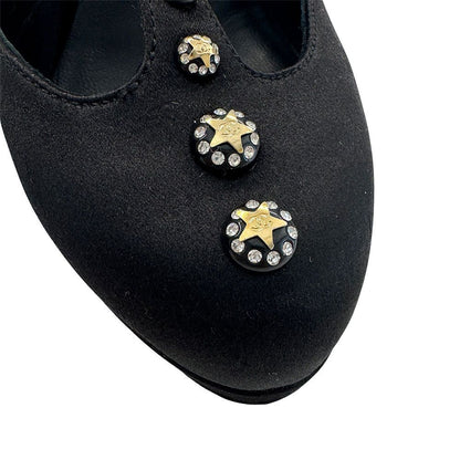 Chanel Shoes Leather Heels Black CC Logo Line — view 3