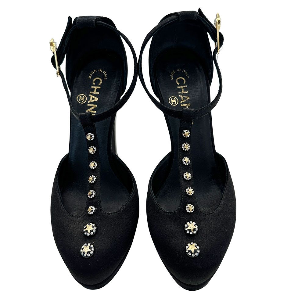 Chanel Shoes Leather Heels Black CC Logo Line — view 2